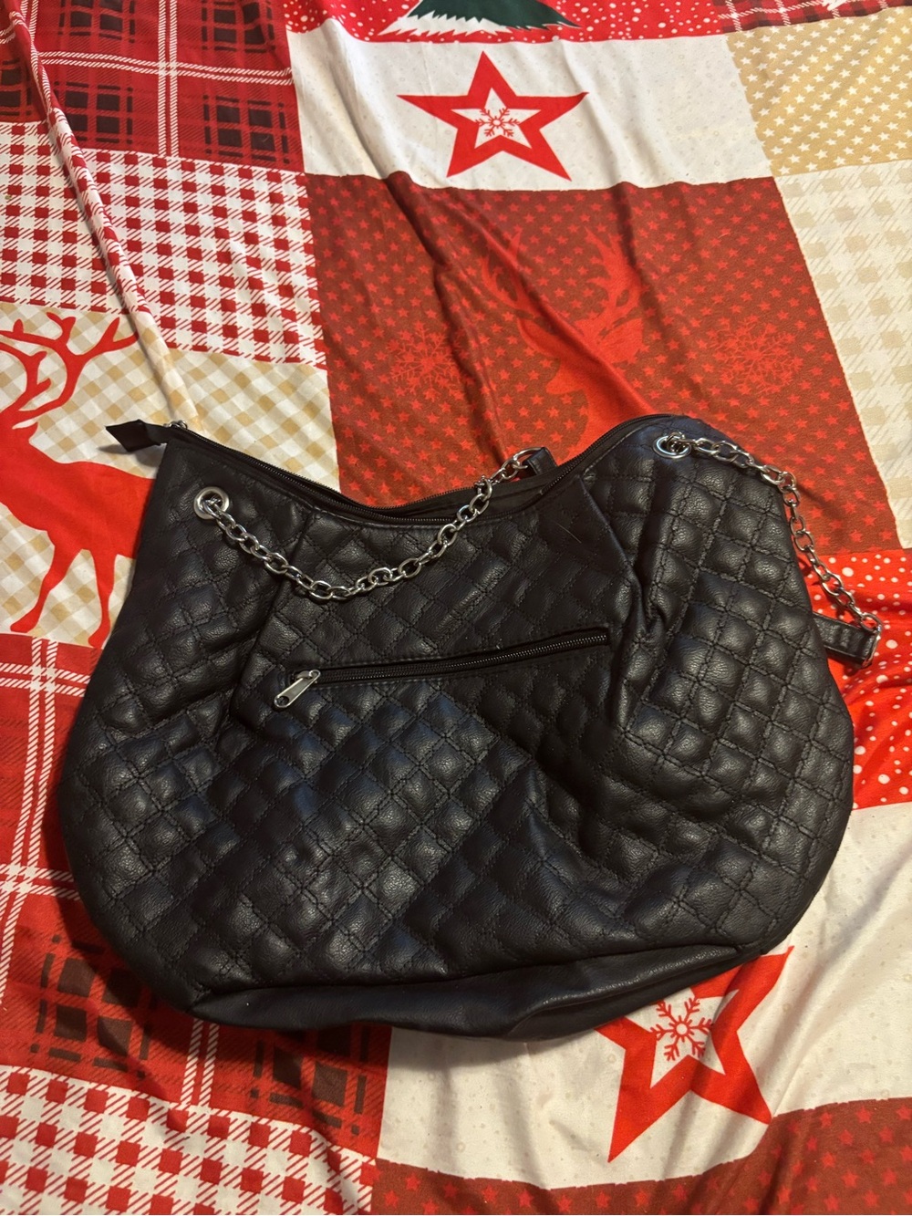 Claire's Quilted Chain-Handle Hobo Bag - Black